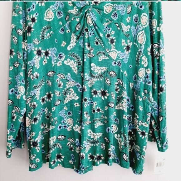 STYLE & CO. New - Green Floral Front Knot Long Sleeve Top  Sz 3X - Picture 4 of 8